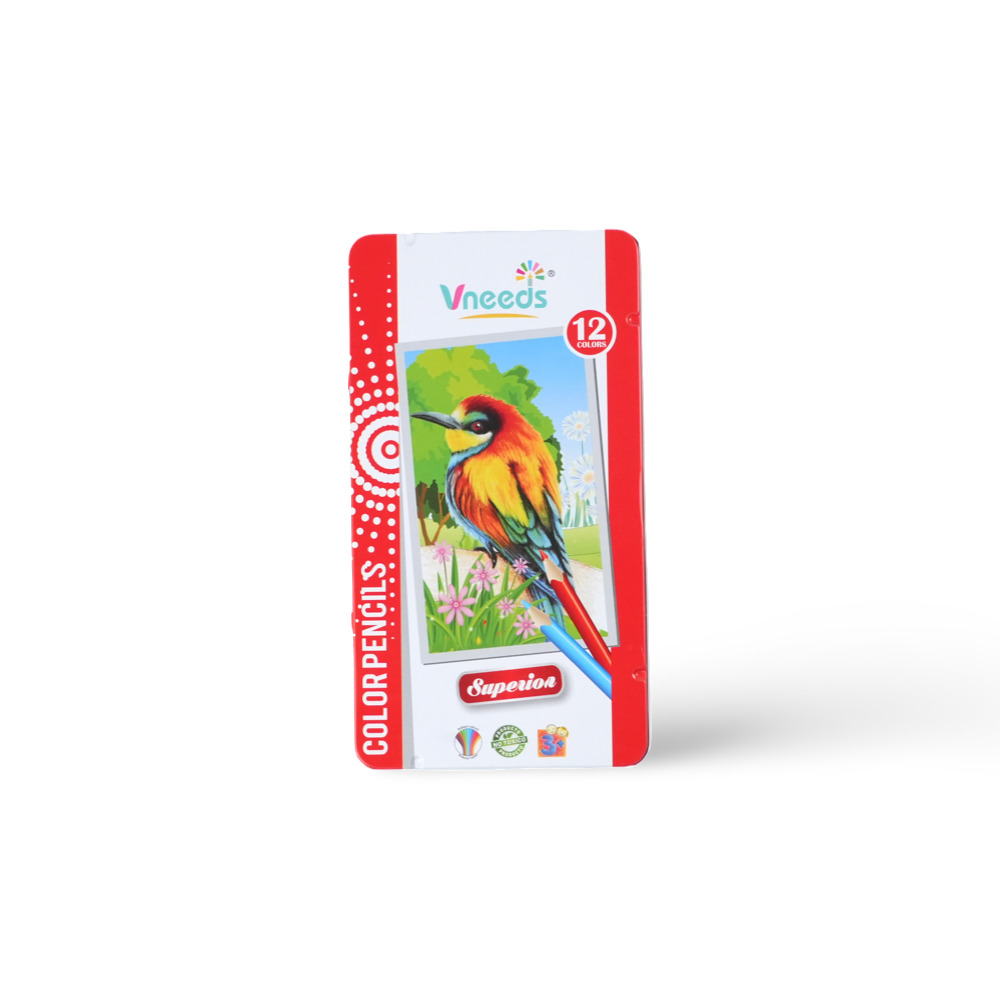 Vneeds Color Pencils Set Of 12 - Bird Design (Metal Box)