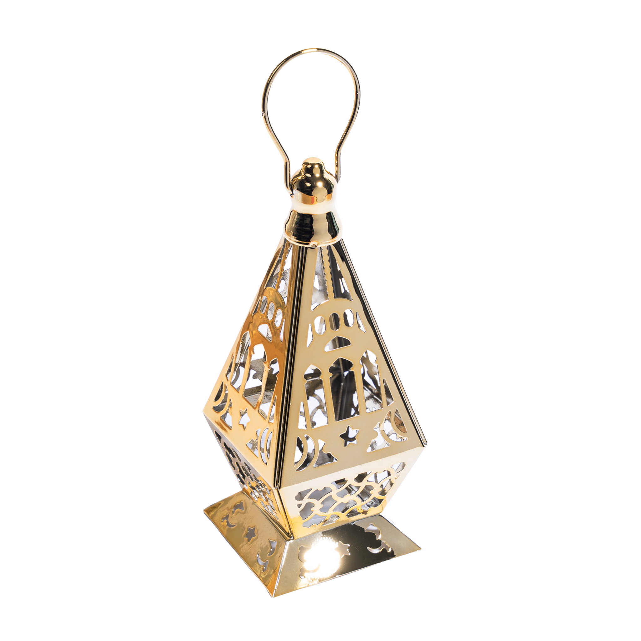 Geometric Ramadan Hanging Lantern Gold Finish With Led Light