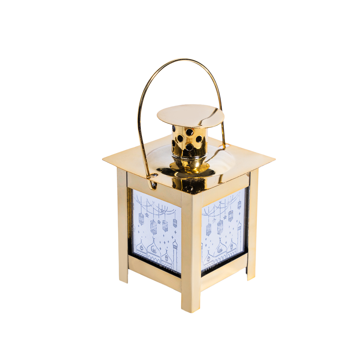 Hanging Crescent Stand Ramadan Lantern – Gold Finish With Led Light