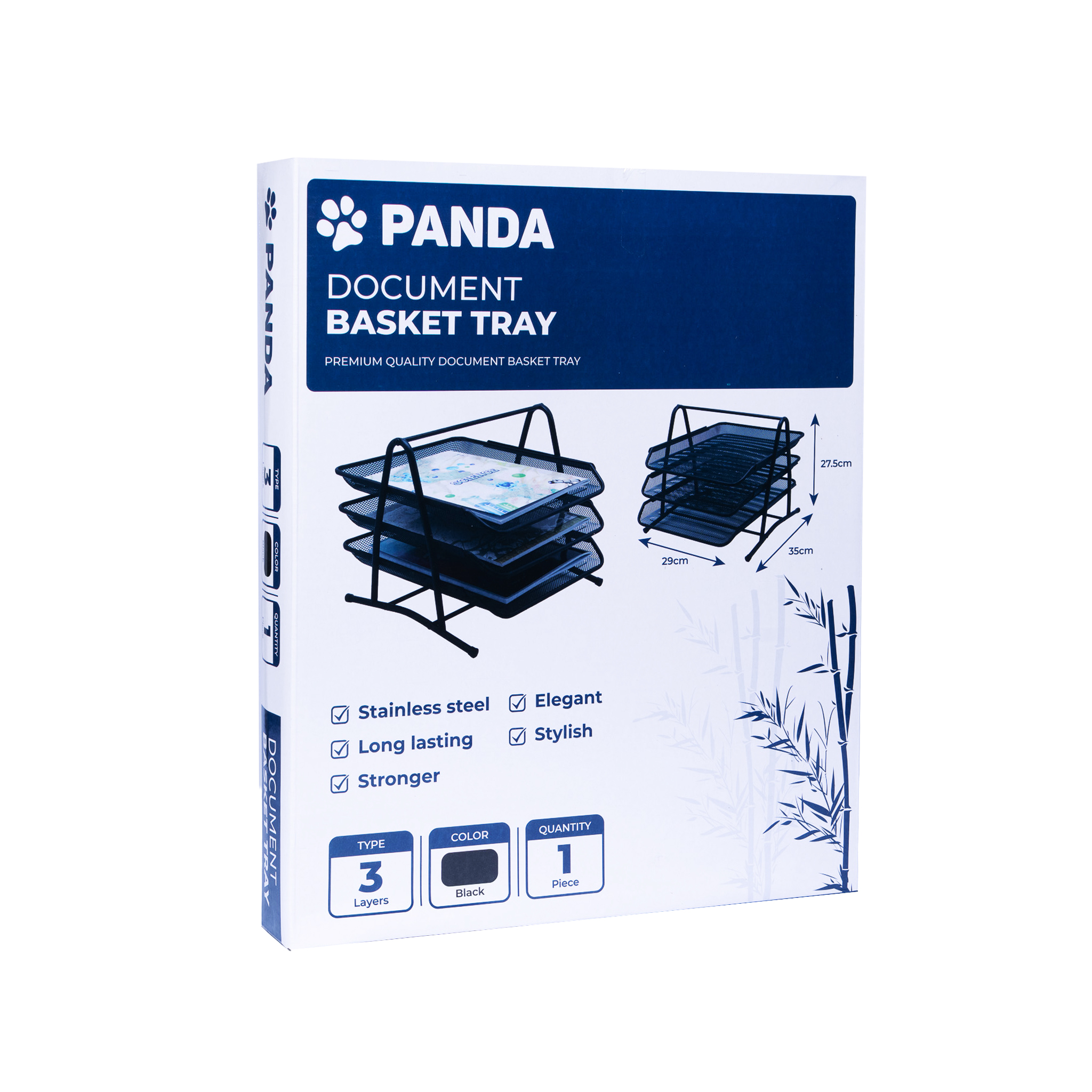 Panda Paper Tray 3 Layer Metal Mesh Black Color Front Loading